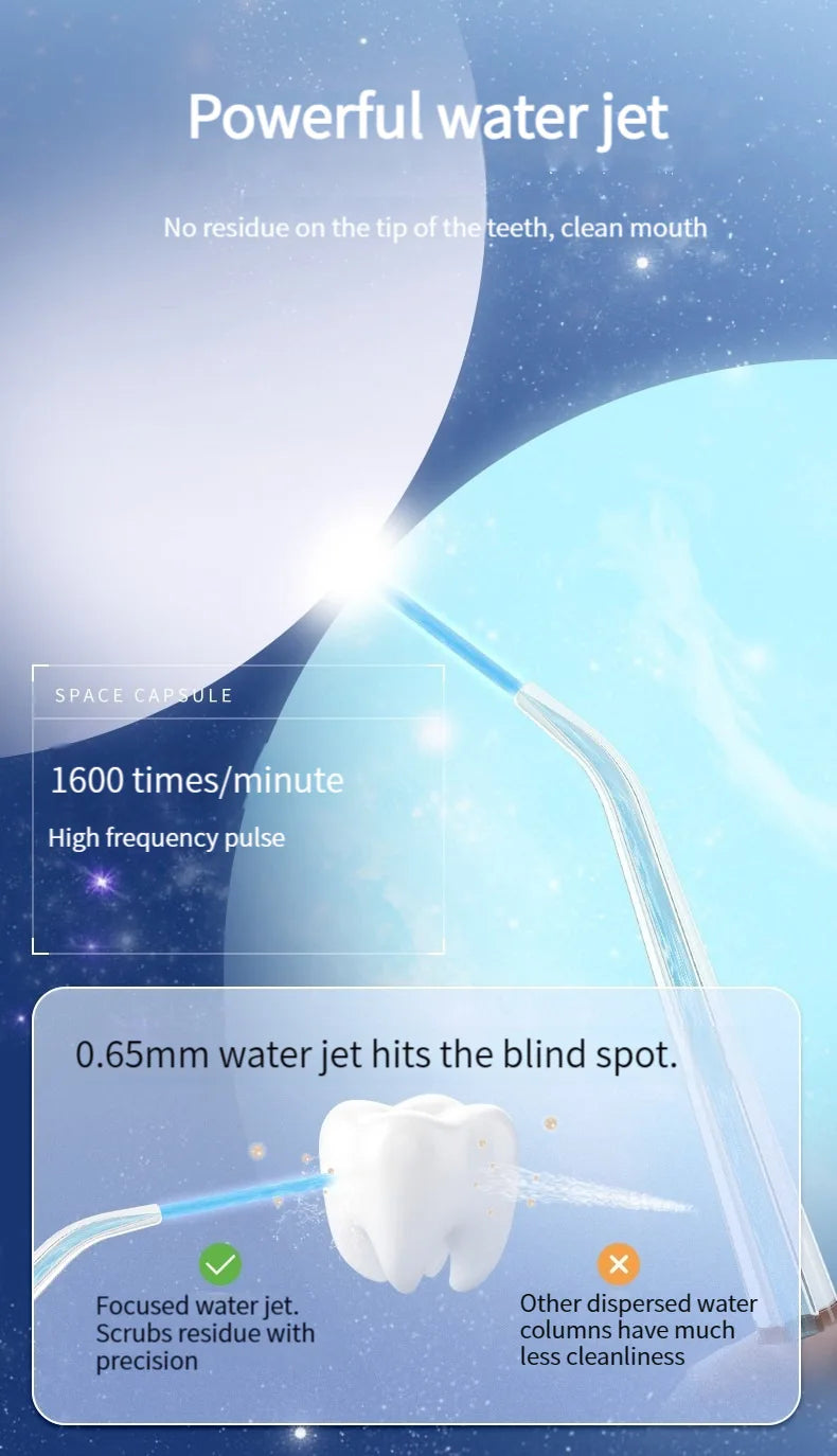 2025 New Portable Water Flosser Teeth Cleaner Dental Jet Irrigator 4 Nozzles 3 Modes USB Rechargeable for Home Travel Oral Care