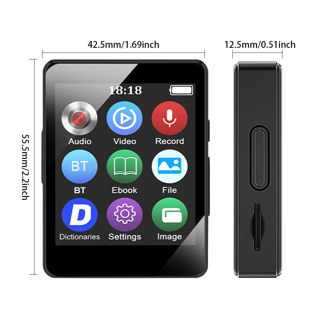 1.8-inch portable MP3 MP4 music player with Bluetooth 5.0 internal speaker compatible up to 128 Gb