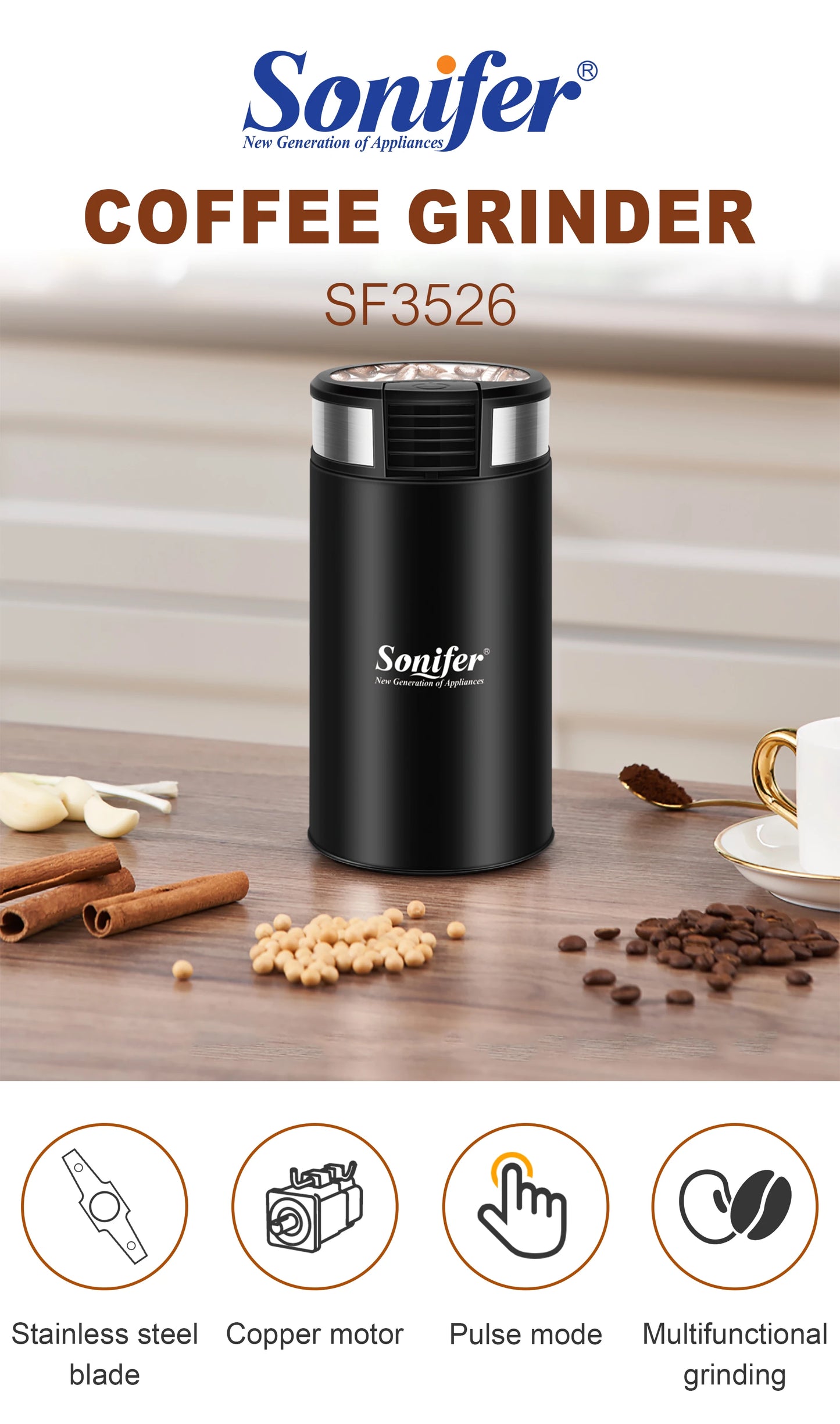 Electric Coffee Grinder 200W Herb Nuts Grains Pepper Grass Tobacc Spice Flour Mill Cafe Beans Electric Grinder Machine Sonifer
