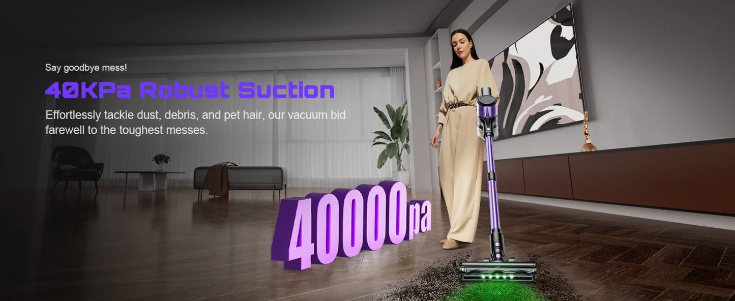 Cordless Vacuum Cleaner, 40Kpa/500W/45min 10 in 1 Powerful Stick Lightweight Vacuum Cleaner for Home Pet Hair/Hard Floor/Carpet