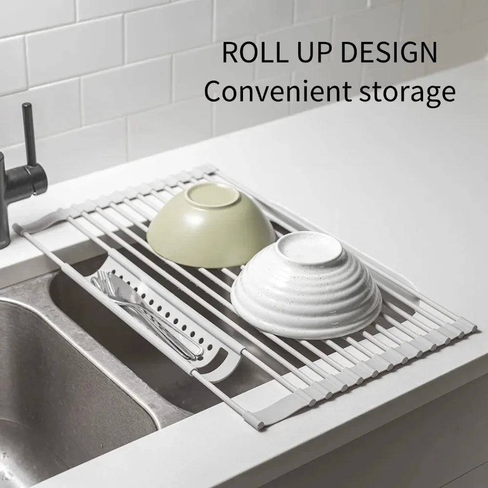 304 Stainless Kitchen Foldable Sink Plate Storage Bowl Holder Kitchen Dish Drying Rack Dish Drainer Shelf Kitchen Accessories