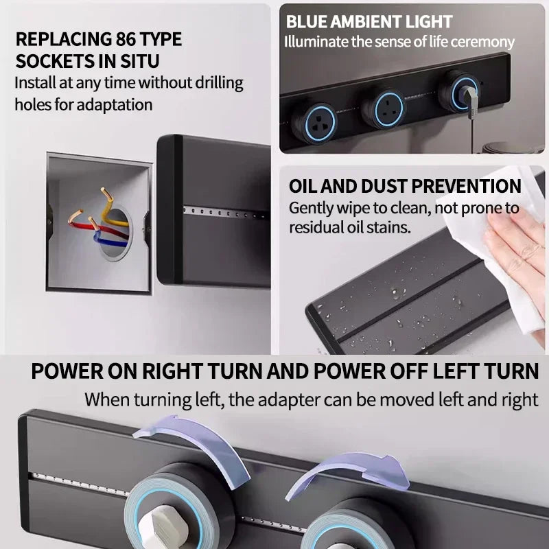 Power rail socket, intelligent household kitchen appliance socket, new US UK EU FR standard wall power plug adapter with USB