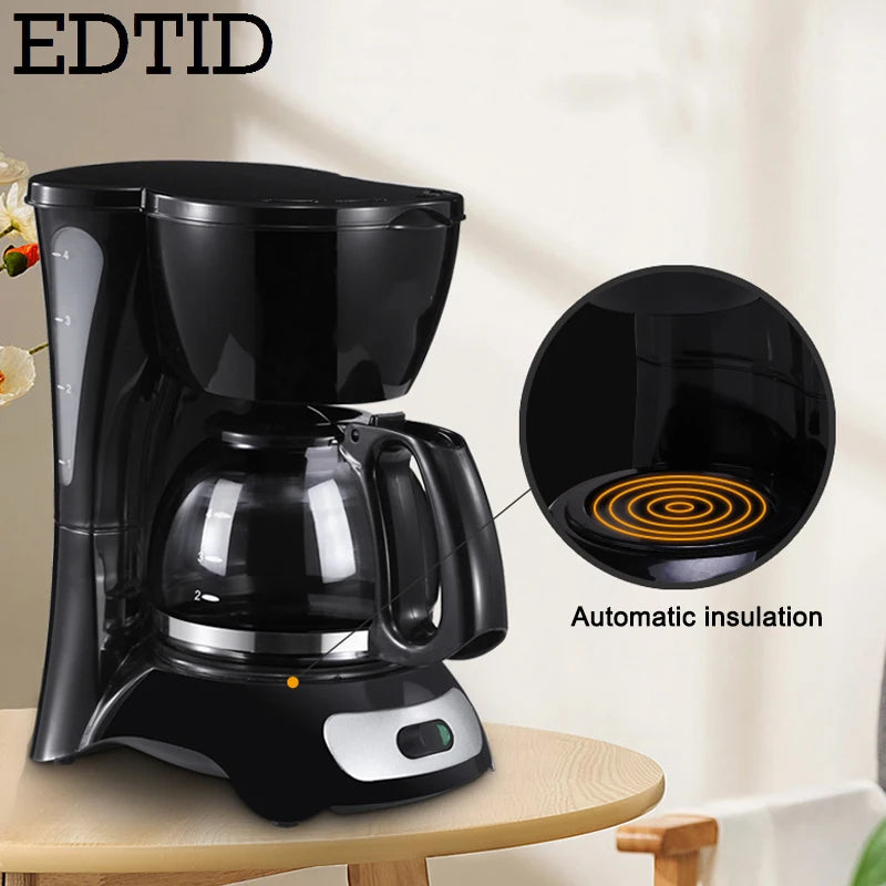 EDTID Automatic Electric Latte Espresso Coffee Maker Mini 0.6L Moka Drip Cafe American Coffee Brewing Machine Tea Pot Boiler EU