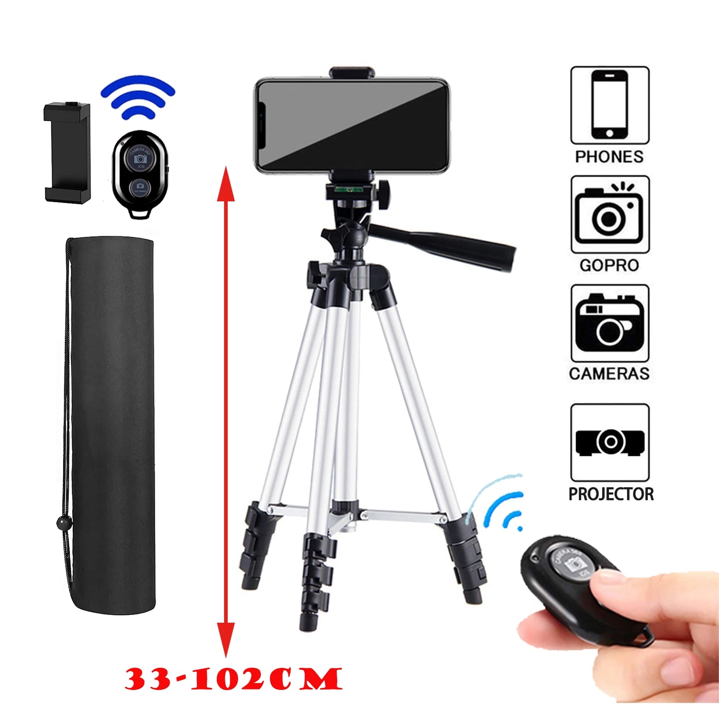 Tripod for Smartphone Lightweight Camera Tripod Stand with Bluetooth Selfie Remote Phone Holder Video Photography for iPhone 14