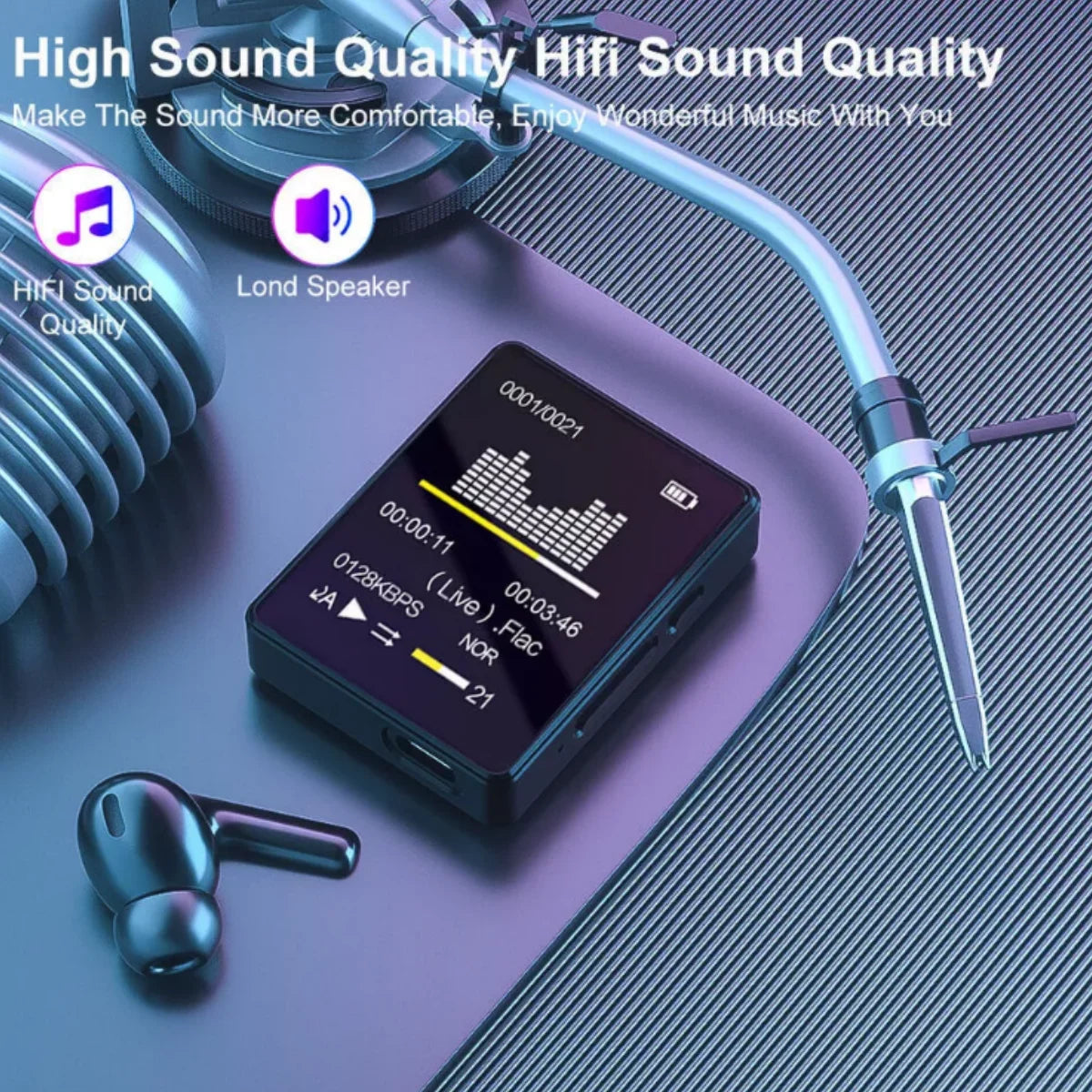 1.8-inch portable MP3 MP4 music player with Bluetooth 5.0 internal speaker compatible up to 128 Gb