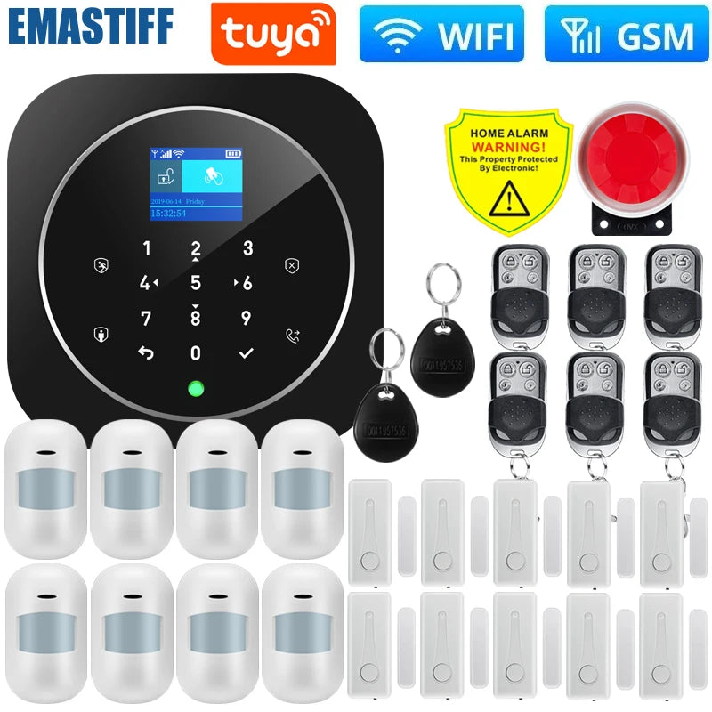 Smart Life Alarm System for Home WIFI GSM Security Alarm Host with Door and Motion Sensor Tuya Smart App control work Alexa