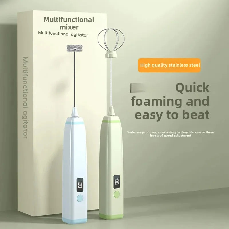 Portable Electric Egg Beater Smart Digital Display Wireless Foam Maker for Coffee And Baking Home Use Adjustable Speed