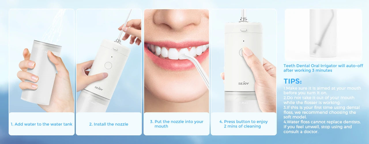 Sejoy Irrigator Dental Mouth Washing Machine Travel Portable Water Flosser Teeth Whitening  IPX7 Waterproof Teeth Cleaning Tools