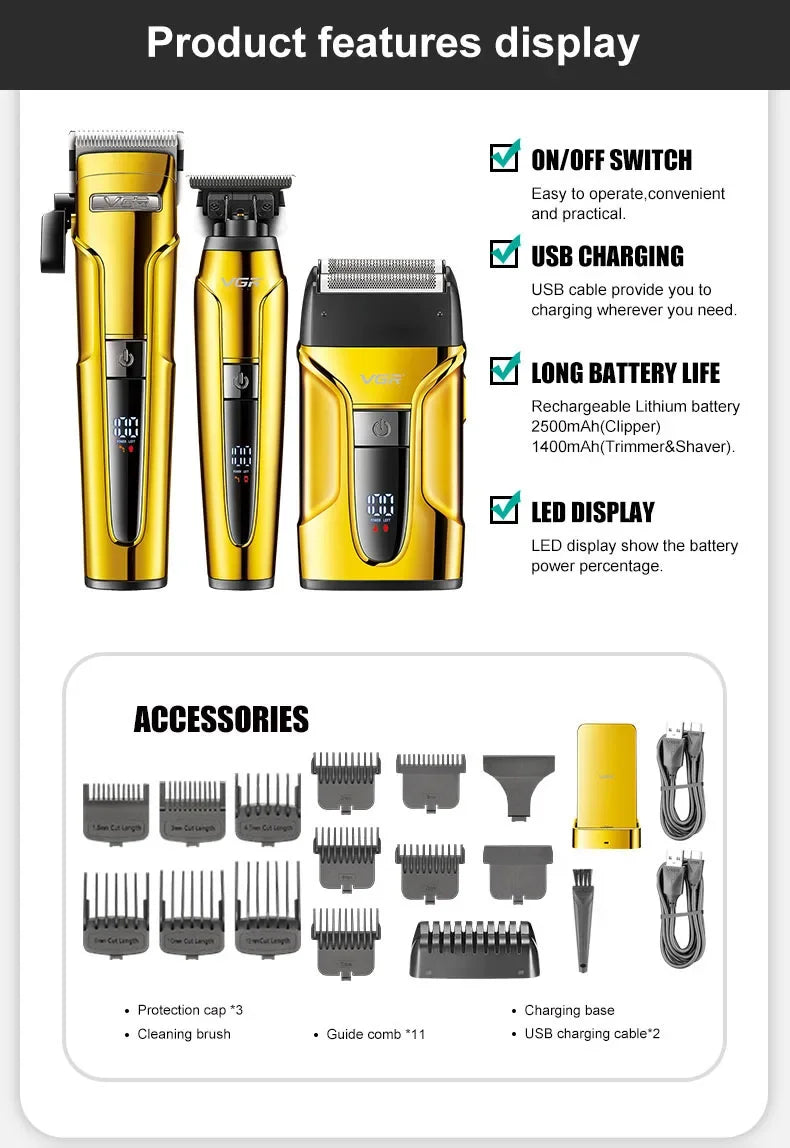VGR Hair Trimmer Electric Shaver Professional Barber Clippers Beard Trimmer Hair Cutting Machine Haircut Trimmer for Men V-694