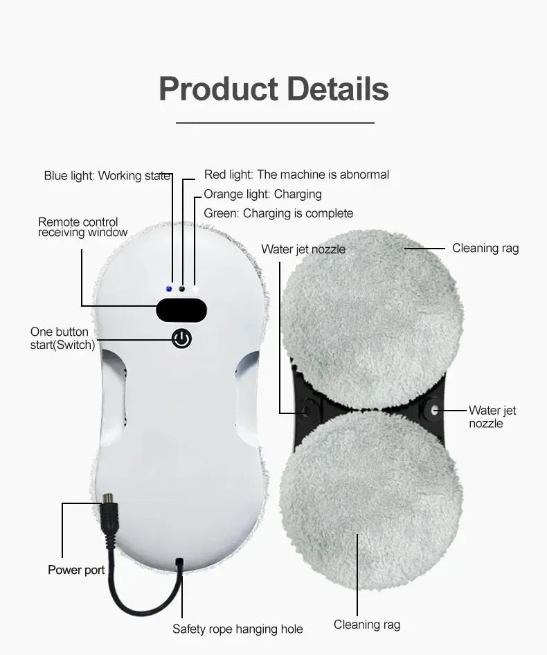 Smart Dual-Sided Spray Window Cleaning Robot with Strong Suction, Electric Glass Cleaner for High-rise Home & Office Windows
