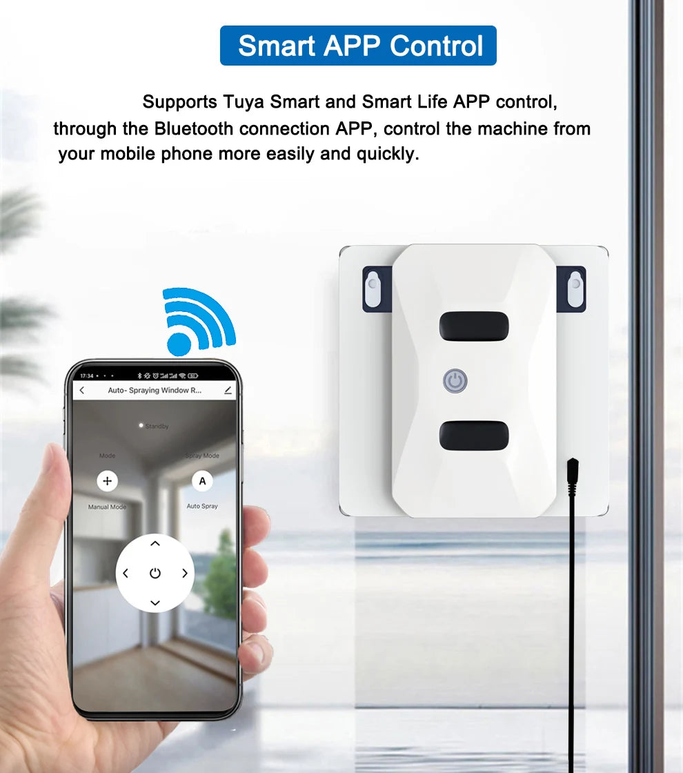 Purerobo Square Ultrathin Window Cleaning Robot With Water Spray Automatic Washing Window Glass Mirror Tile Cleaner APP Control