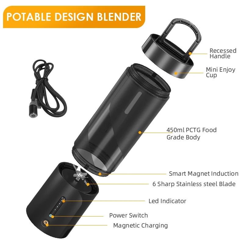 Portable Mixer Fresh Juicer Electric Mini Portable Blender For Smoothie and Shakes Multifunction Juice Maker Machine For Kitchen