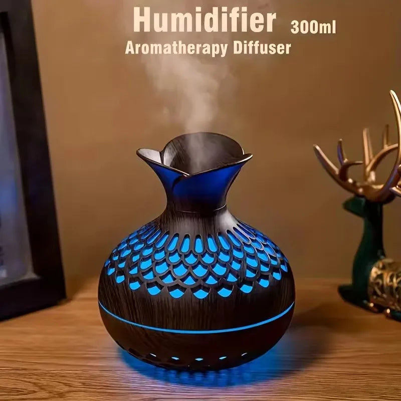 Flowers 300ml USB Air Humidifier Mini Colorful Night Light Cool Mist Aromatherapy Essential Oil Diffuser for Home Bedroom Office