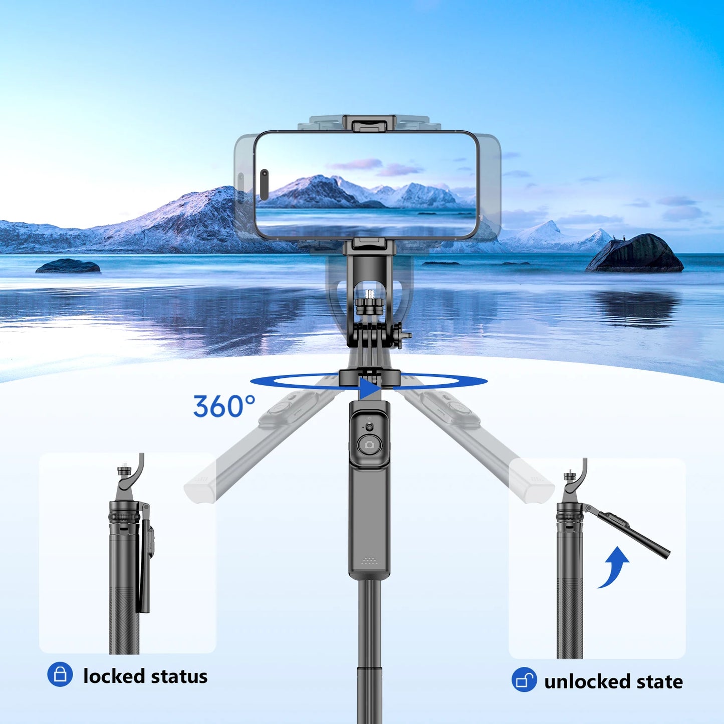 Selfieshow C18 Tripod for Smartphone Light Camera Tripods Stand Wireless Bluetooth Selfie Stick Phone Holder for Vlog/Video