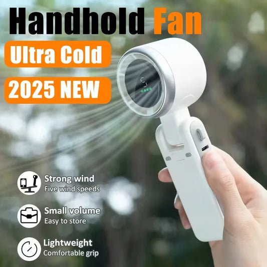 Hanging Neck Outdoor 180 Degree Folding Desktop Mini Electric Fan Hand-held Folding High-speed Powerful Turbo Fan 2025