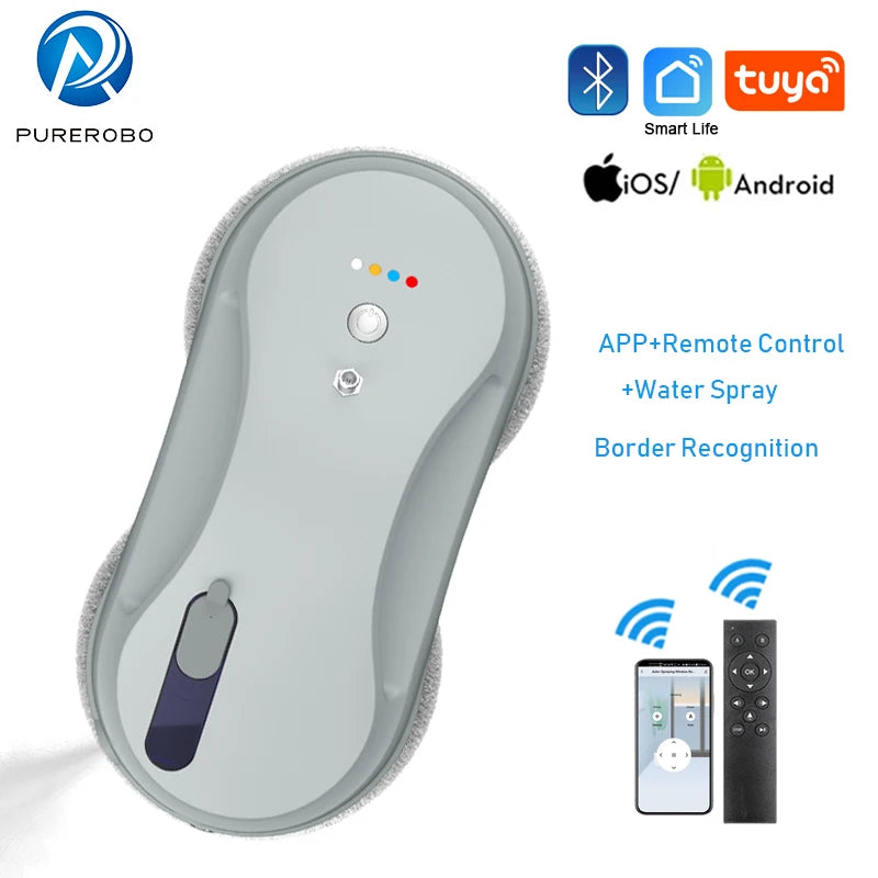 Purerobo Square Ultrathin Window Cleaning Robot With Water Spray Automatic Washing Window Glass Mirror Tile Cleaner APP Control