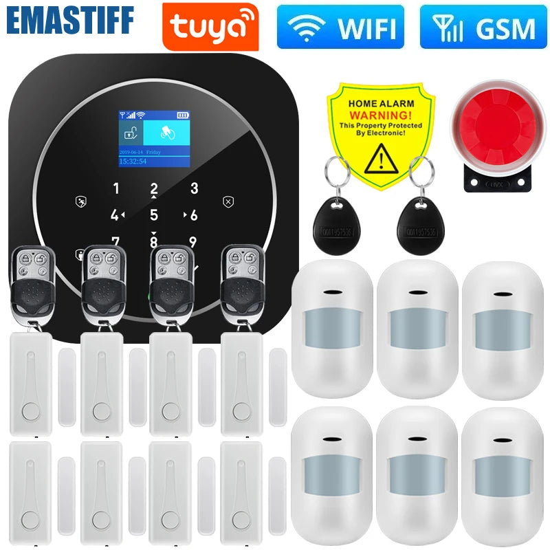 Smart Life Alarm System for Home WIFI GSM Security Alarm Host with Door and Motion Sensor Tuya Smart App control work Alexa