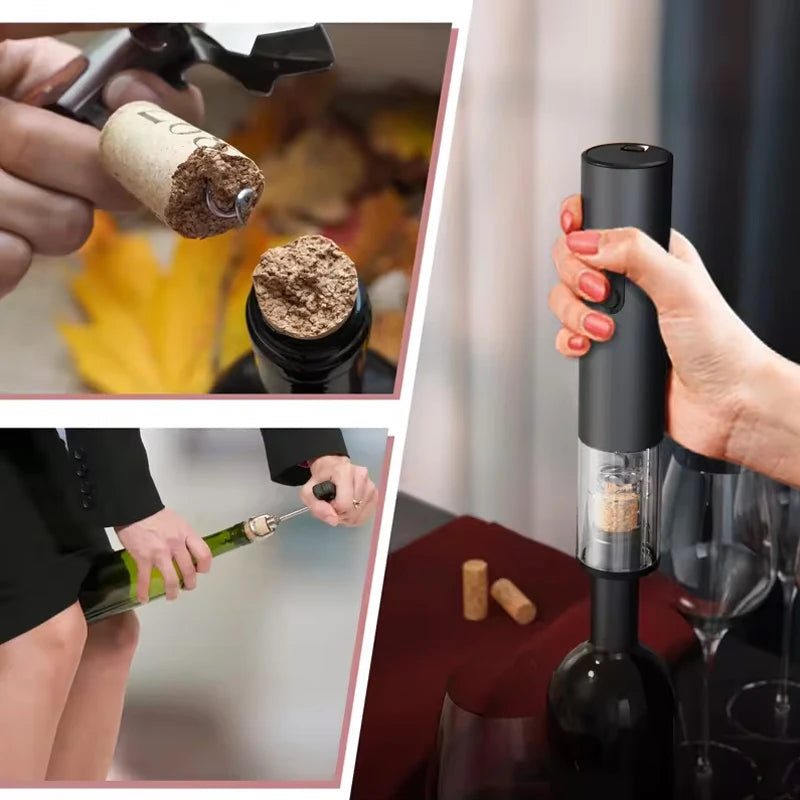 4 in 1 Smart Kitchen Accessories Electric Wine Opener Gift Set with Wine Stopper,Wine Pourer,Storage Base