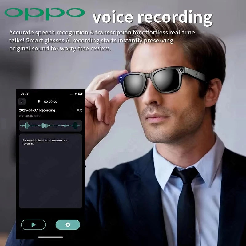 OPPO AI Smart Glasses Ultra Clear Camera Shootingand Recording Touch Sport Sunglasses Bluetooth Call Video Music Player