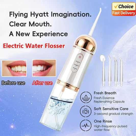 2025 New Portable Water Flosser Teeth Cleaner Dental Jet Irrigator 4 Nozzles 3 Modes USB Rechargeable for Home Travel Oral Care