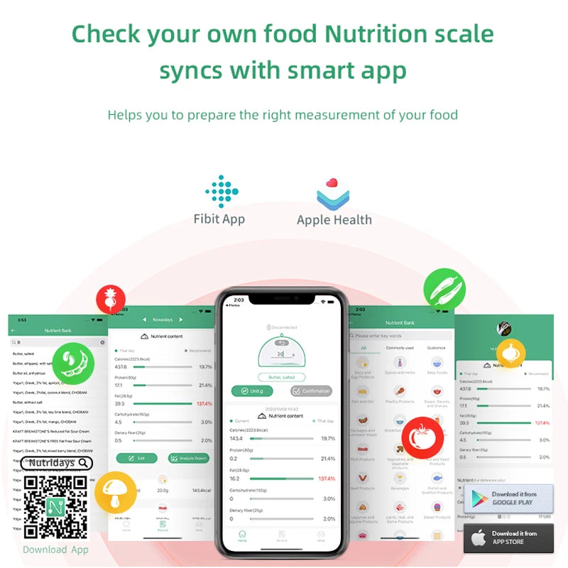 Smart Food Nutrition Scale Digital Kitchen Scale 5kg Stainless Steel Food Scale Digital Calories Measurements Food Weight Scales