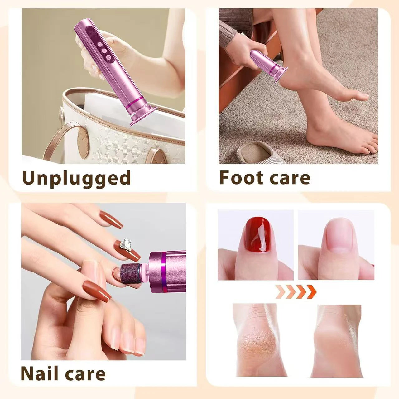 2 in 1 Foot Care Tool Rechargeable Portable Professional Electric Foot File Electric Foot Grinding Device