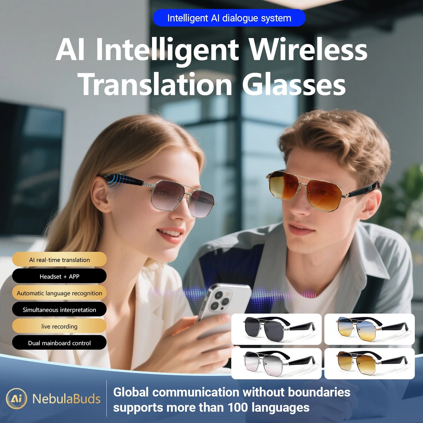 LIGE 2025 Smart Sunglasses Wireless Call Headset Bluetooth 5.4 Intelligent Translation Music Play Voice Assistant Smartglasses