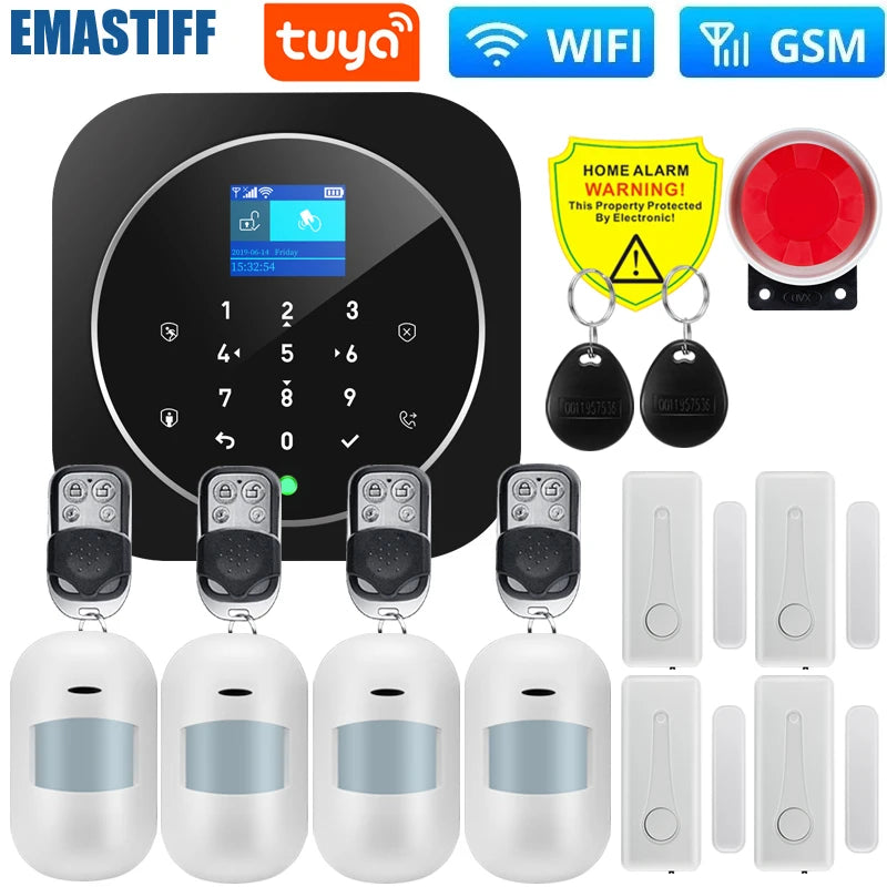 Smart Life Alarm System for Home WIFI GSM Security Alarm Host with Door and Motion Sensor Tuya Smart App control work Alexa