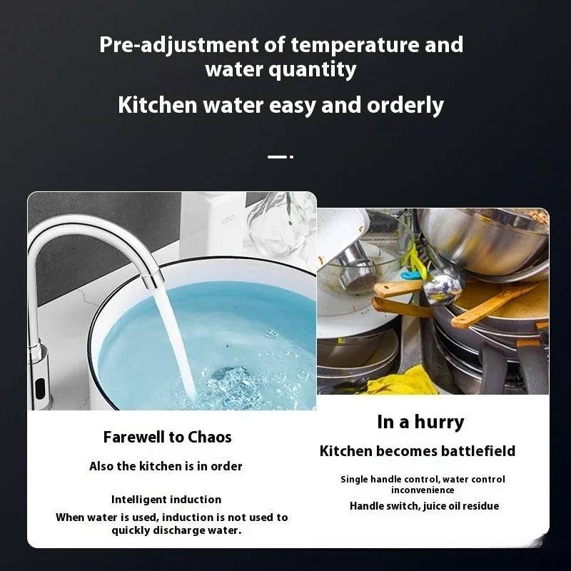 Smart Sensor Touchless Faucet with Hot Cold Mixer Water Saving Brushed Kitchen Bath Gold Hot Cold Mixer Tap for Modern Bathrooms