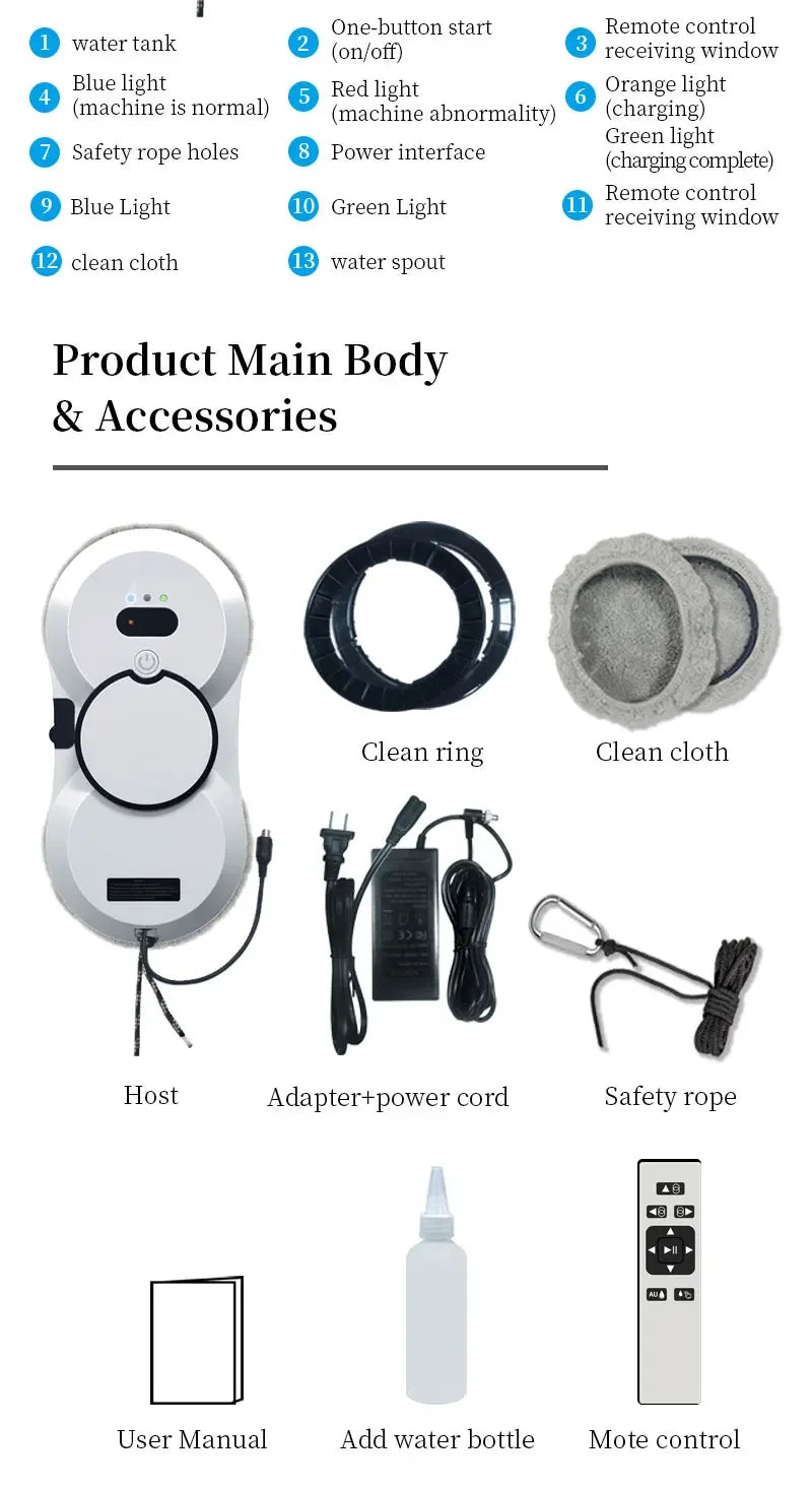 Water Spray Window Cleaning Robot High Suction Smart Electric Window Cleaner Double-sided Glass Cleaning Robot Vacuum Cleaner