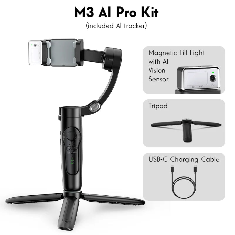 3-Axis Handheld Gimbal Smartphone Stabilizer Ai Face Tracking Remote Control Foldable Holder Smart Gimbal For Iphone Travel Vlog