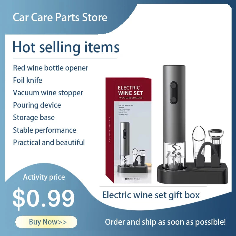 4 in 1 Smart Kitchen Accessories Electric Wine Opener Gift Set with Wine Stopper,Wine Pourer,Storage Base