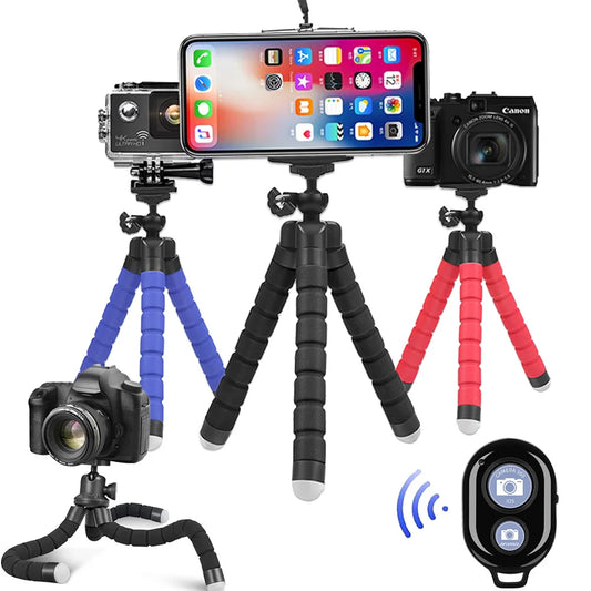 Tripods For Smartphone Camera Non-Slip Phone Holder Clip Tripod Stand With Bluetooth Remote Control For Travel Camping Selfie