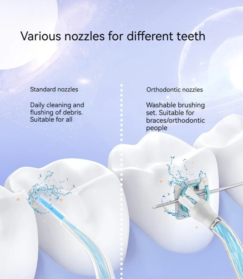 2025 New Portable Water Flosser Teeth Cleaner Dental Jet Irrigator 4 Nozzles 3 Modes USB Rechargeable for Home Travel Oral Care