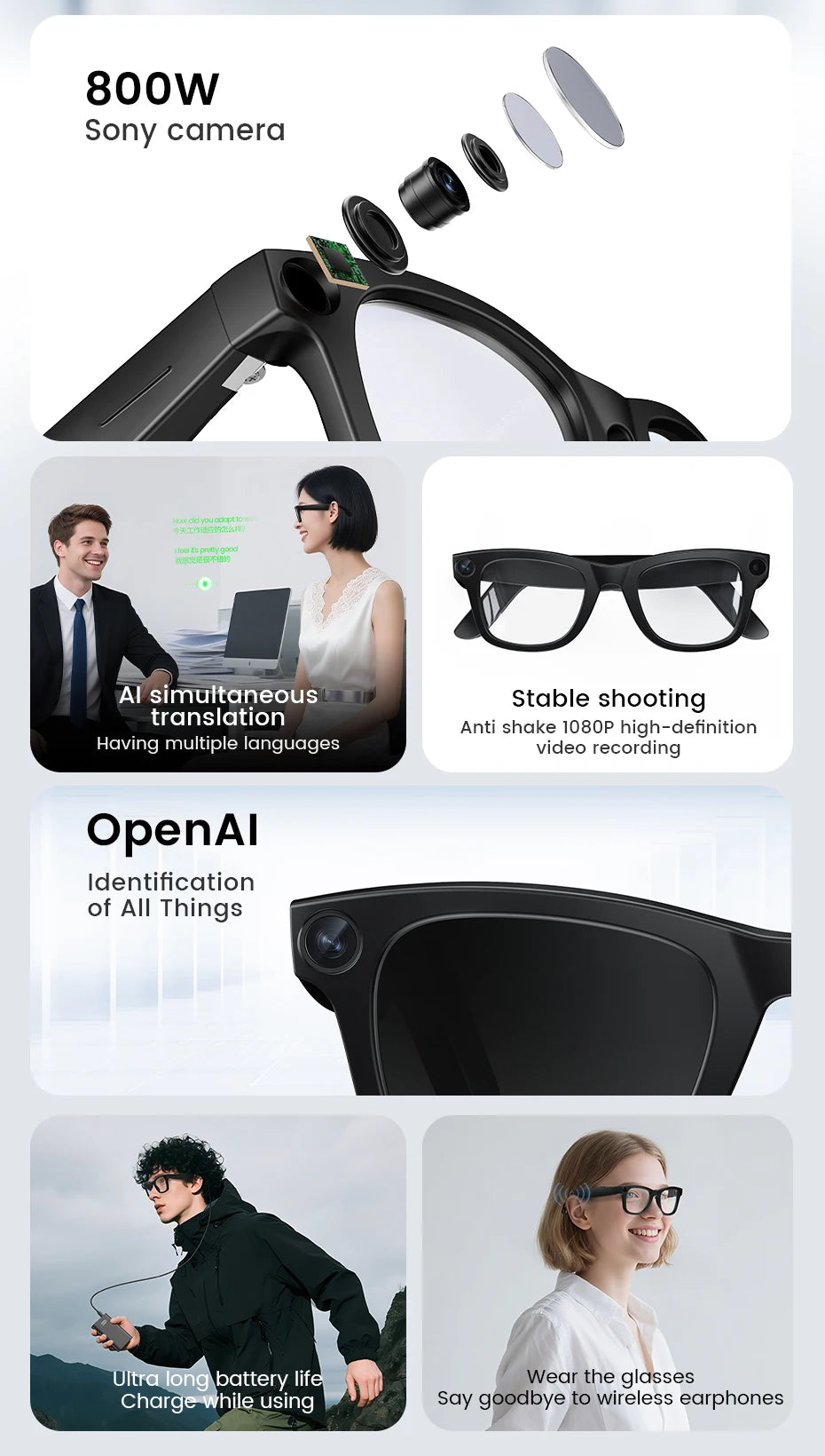 LIGE New 800W Pixels Camera AI smart glasses 32GB Memory 1080P Video Shoot Wireless Transmission AI Translation Smart Sunglasses