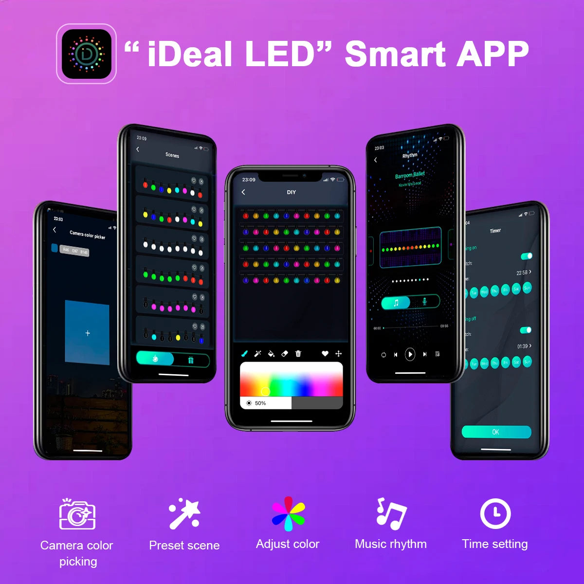Smart LED String Lights USB Bluetooth Fairy Lights Camping Room Outdoor Garden Decor Garland Lamp Christmas Light 10M 50 Bulbs