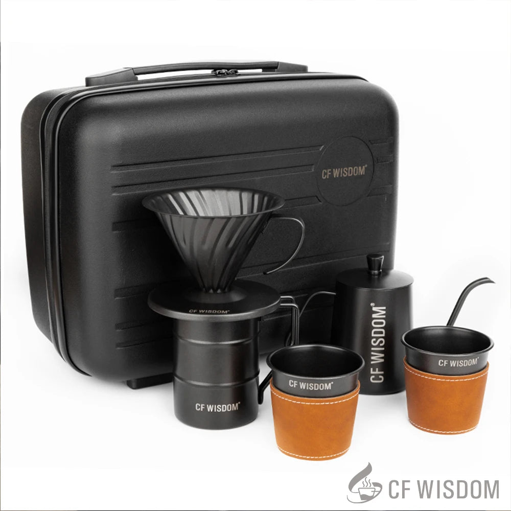 CF WISDOMP Coffee Set, Outdoor Set, Portable Set, Picnic, Camping, Set of 5, Best Gift for Friends, Black hand brewed coffee