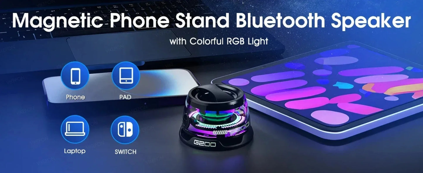 Outdoor Magnetic Bluetooth Speaker Wireless Portable Travel Stereo Speaker With RGB Color Light and Mini Phone Holder for ios