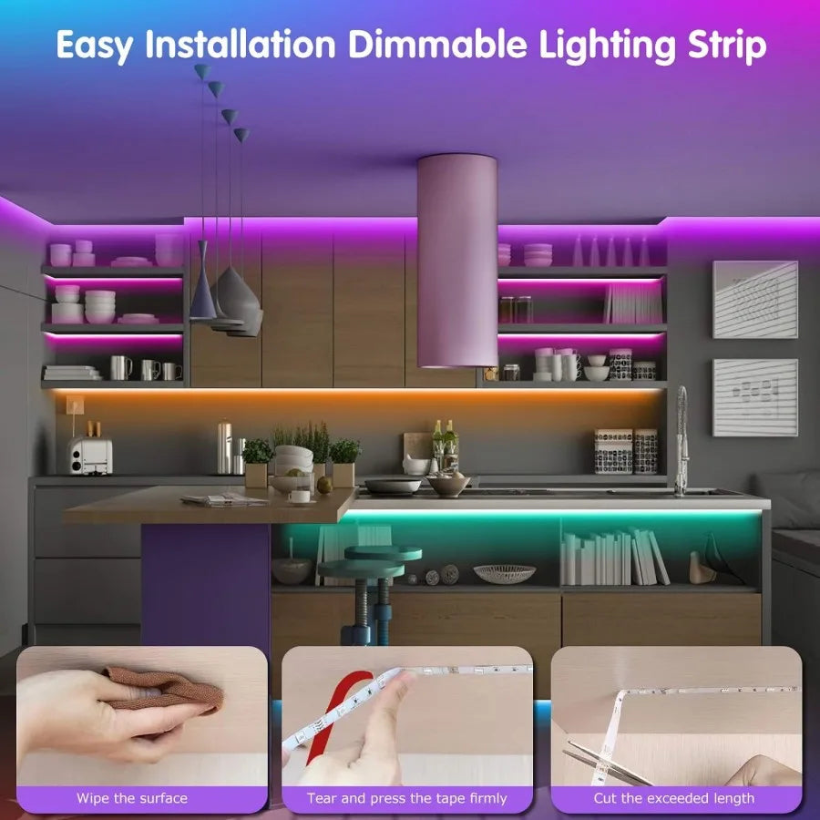 Smart LED Lights For Bedroom, BT LED Lights APP Control, DIY Multiple Colors On One Line, Color Changing LED Lights Music Sync F