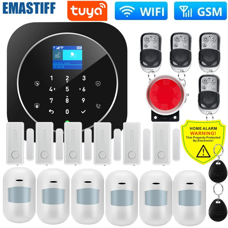 Smart Life Alarm System for Home WIFI GSM Security Alarm Host with Door and Motion Sensor Tuya Smart App control work Alexa