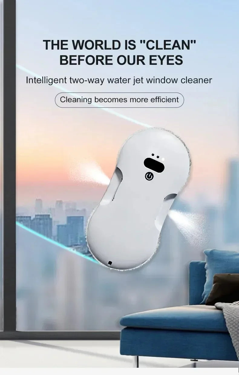 Smart Dual-Sided Spray Window Cleaning Robot with Strong Suction, Electric Glass Cleaner for High-rise Home & Office Windows