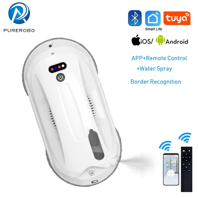 Purerobo Square Ultrathin Window Cleaning Robot With Water Spray Automatic Washing Window Glass Mirror Tile Cleaner APP Control