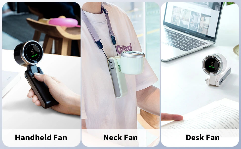 Hanging Neck Outdoor 180 Degree Folding Desktop Mini Electric Fan Hand-held Folding High-speed Powerful Turbo Fan 2025