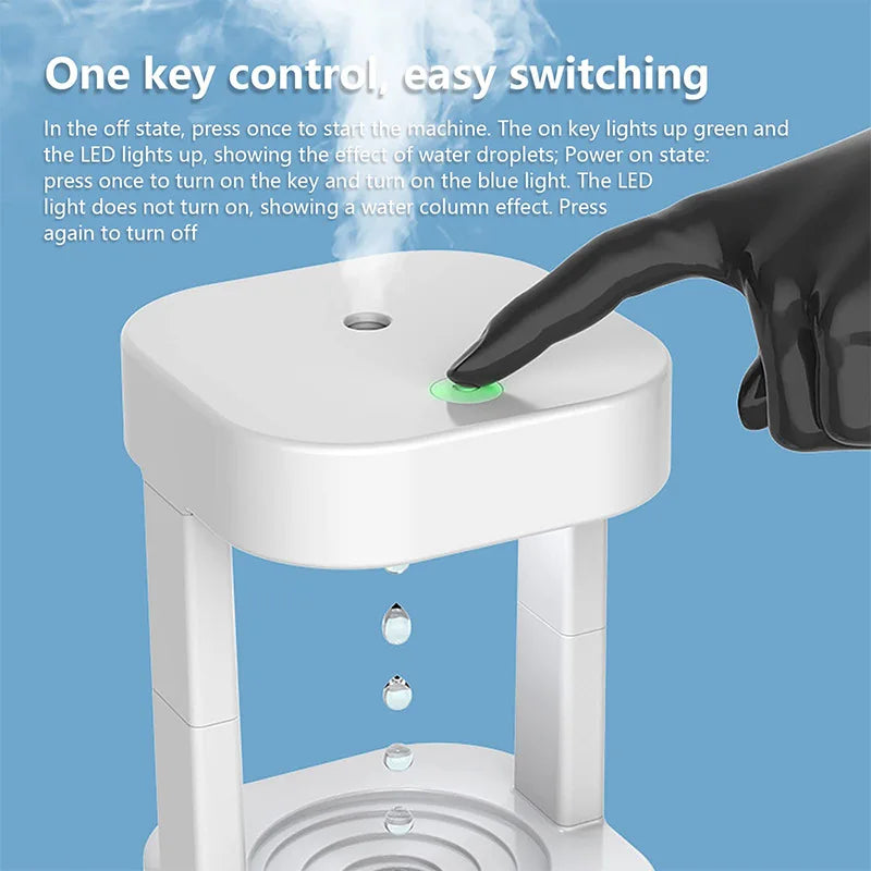 580ML Anti-gravity Water Drop Humidifier 3 Modes Levitating Water Drops Ultrasonic Cool Mist Maker Fogger with LED Night Light