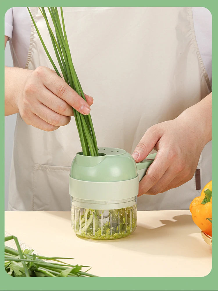 4 IN 1 Electric Vegetable Cutter Set Multifunctional Garlic Mud Masher Chopper Mini Food Processor Cutting Pressing Mixer Slicer