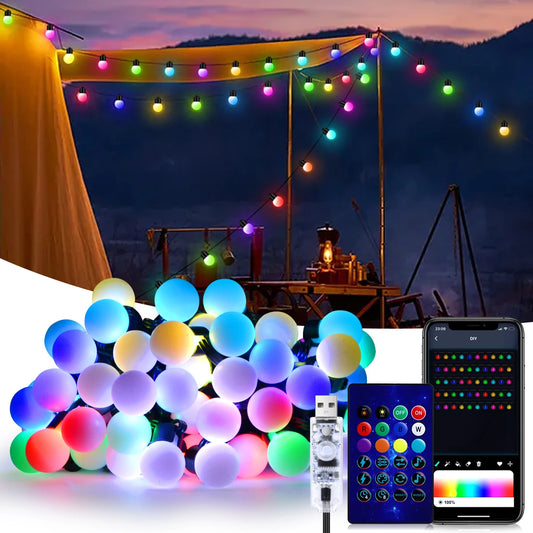 Smart LED String Lights USB Bluetooth Fairy Lights Camping Room Outdoor Garden Decor Garland Lamp Christmas Light 10M 50 Bulbs