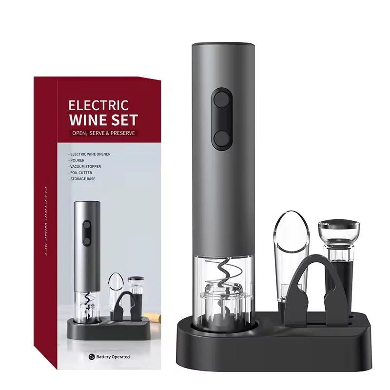 2024 Smart Kitchen Accessories 4in1 Electric Wine Opener Gift Set with Wine Stopper,Wine Pourer,Storage Base