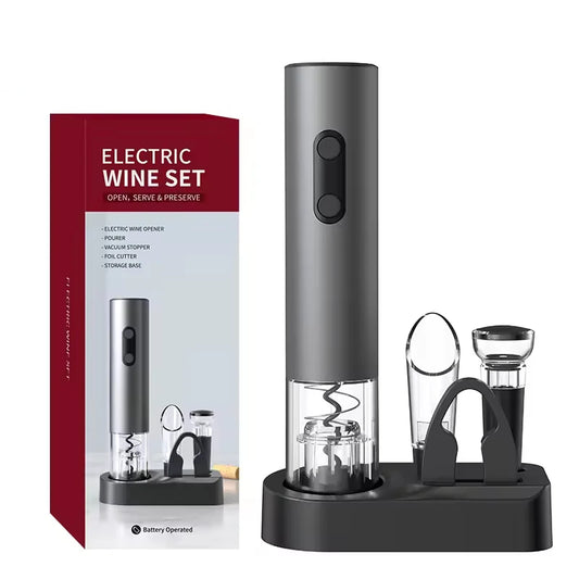 2024 Smart Kitchen Accessories 4in1 Electric Wine Opener Gift Set with Wine Stopper,Wine Pourer,Storage Base