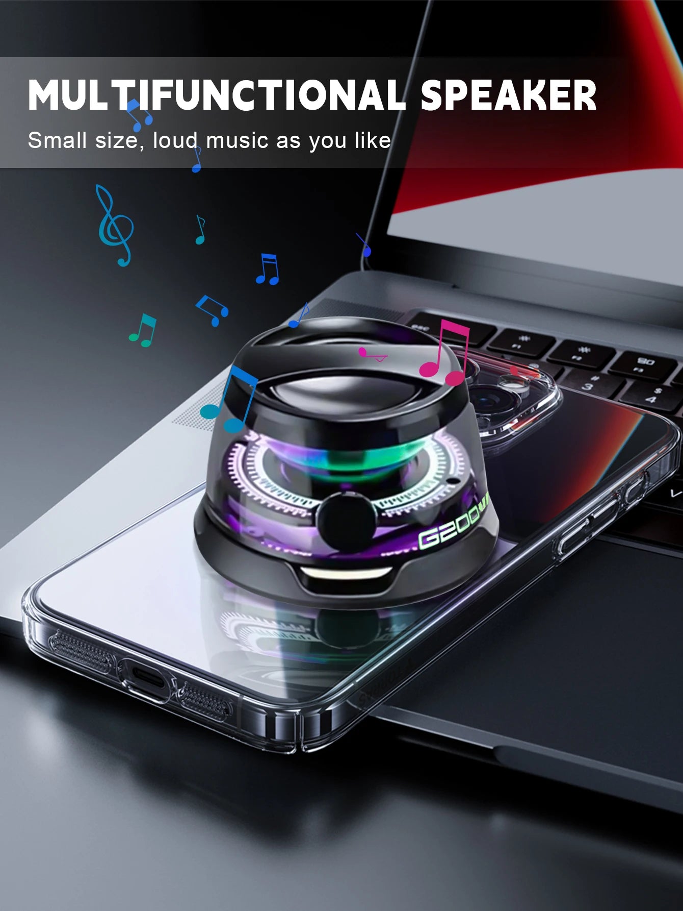 G200 Portable Wireless Bluetooth Speaker Mini Magnetic RGB Lights Cell Phone Stand Design Compatible iPhone/Xiaomi