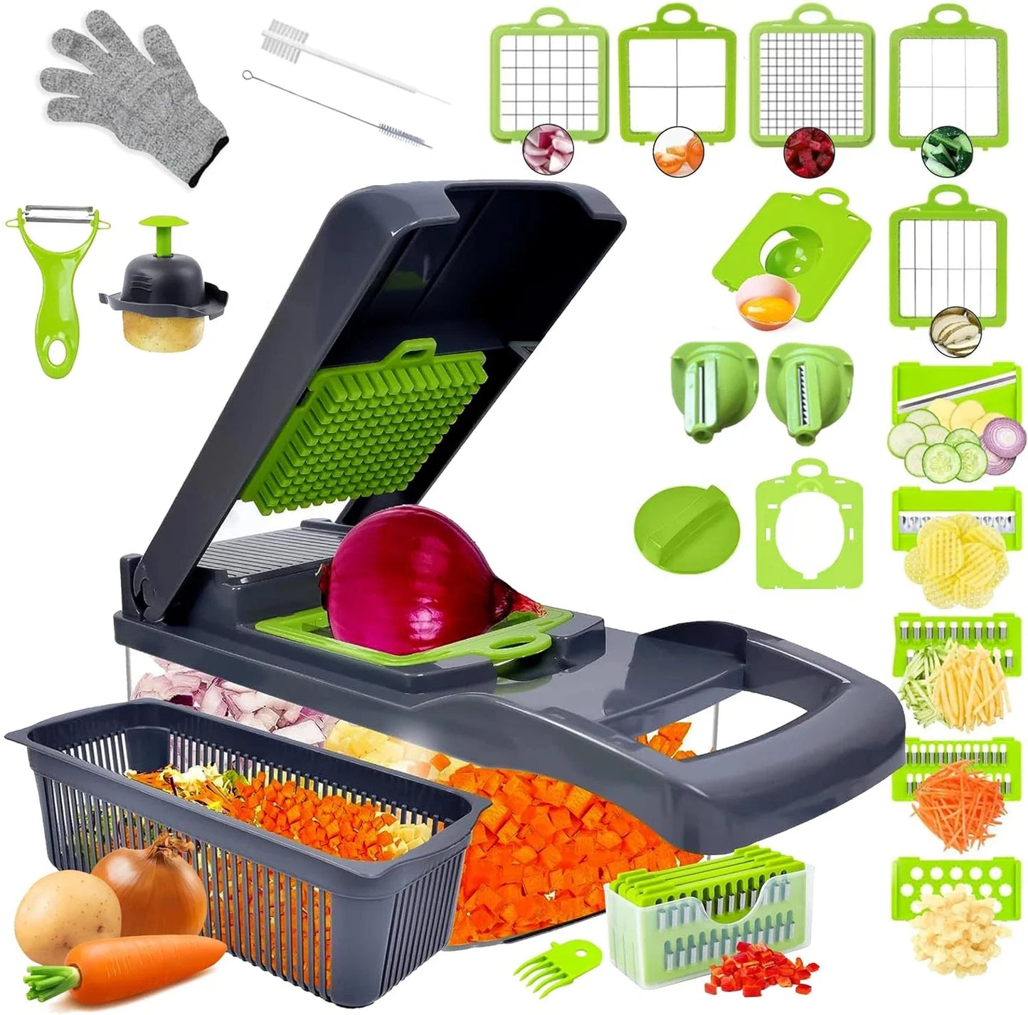 25in1 Multifunction Vegetable Chopper Fruit Slicer Onion Dicer Potato Grater Garlic Press Vegetable Cutter Kitchen Gadgets Tool